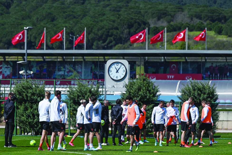 ISTANBUL: Shakhtar Donetsk's players attend a training session at Turkish Football Federation's (TFF) facilities during their global tour match for peace on April 13, 2022. - AFP