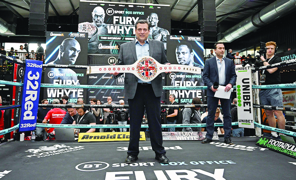 LONDON: World Boxing Council (WBC) President Mauricio Sulaiman poses in a sparring ring ahead of an open work-out session with WBC heavyweight title holder Britain's Tyson Fury (unseen) in Wembley on April 19, 2022. - AFP