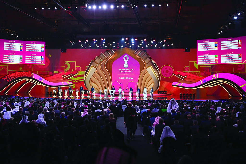 DOHA: A picture shows a general view of the stage during the draw for the 2022 World Cup in Qatar at the Doha Exhibition and Convention Center on April 1, 2022. - AFP
