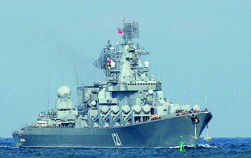 SEVASTOPOL: File photo shows the Moskva, missile cruiser flagship of Russian Black Sea Fleet, entering Sevastopol bay. Russia's Black Sea flagship involved in the naval assault on Ukraine has been 'seriously damaged' by an explosion, state media reported April 14, 2022, as Moscow threatened to strike Kyiv's command centers. - AFP