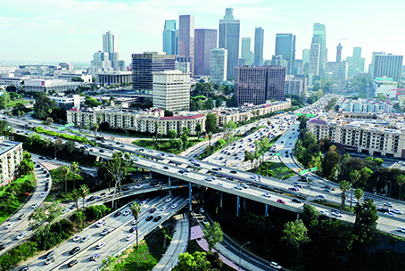 LOS ANGELES: In an aerial view, vehicles drive near downtown during the afternoon commute in Los Angeles, California. The third installment of the sixth United Nations (UN) Intergovernmental Panel on Climate Change report casts a dire warning for the future of climate change.- AFP