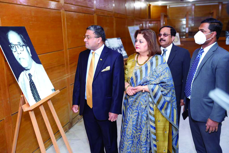 KUWAIT: Indian Ambassador Sibi George visits an exhibition on Dr Ambedkar at the embassy hall accompanied by Indian Embassy First Secretary Dr Vinod Gaikwad, Joice Sibi and Ashok Kalra.