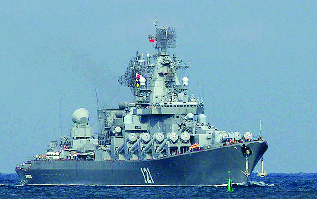 SEVASTOPOL: File photo shows the Moskva, missile cruiser flagship of Russian Black Sea Fleet, entering Sevastopol bay. – AFP