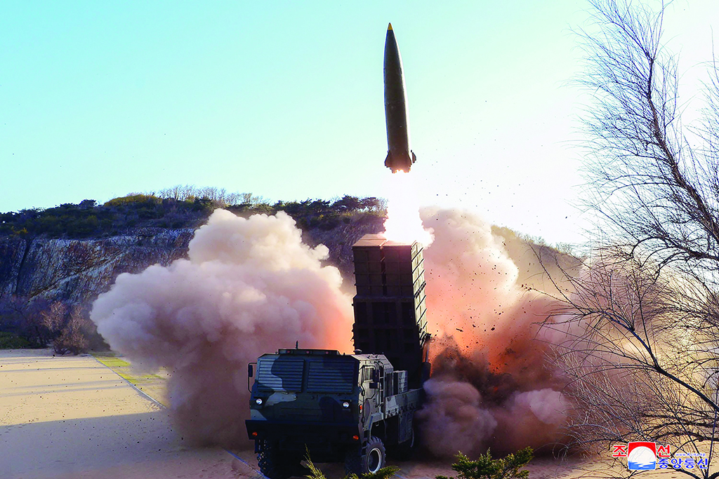 This undated picture released from North Korea’s official Korean Central News Agency (KCNA) on April 17, 2022 shows the test-fire of a new-type tactical guided weapon in North Korea. - AFP