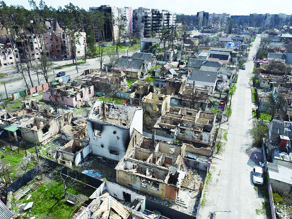IRPIN, Ukraine: This aerial photograph taken on April 24, 2022 shows a destroyed residential area in Irpin, northwest of Kyiv, amid the Russian invasion of Ukraine. - AFP