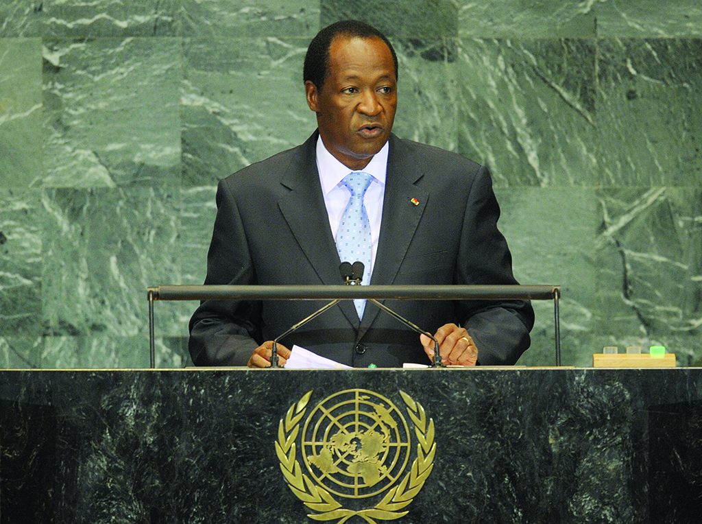 NEW YORK: File photo shows Burkina Fasso President Blaise Compaore addresses the UN General Assembly in New York. A military court in Burkina Faso on April 6, 2022 handed down a life term to former president Blaise Compaore over the 1987 assassination of revolutionary leader Thomas Sankara. – AFP