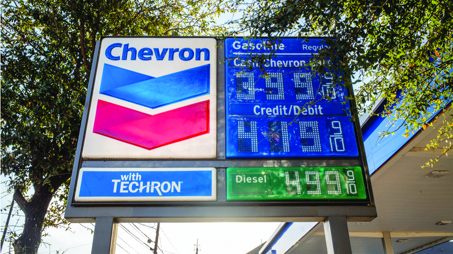 HOUSTON:  A Chevron gas sign is seen on April 01, 2022 in Houston, Texas. The Biden administration announced that the US will release up to one million barrels of oil per day from the United States' strategic petroleum reserve. - AFP