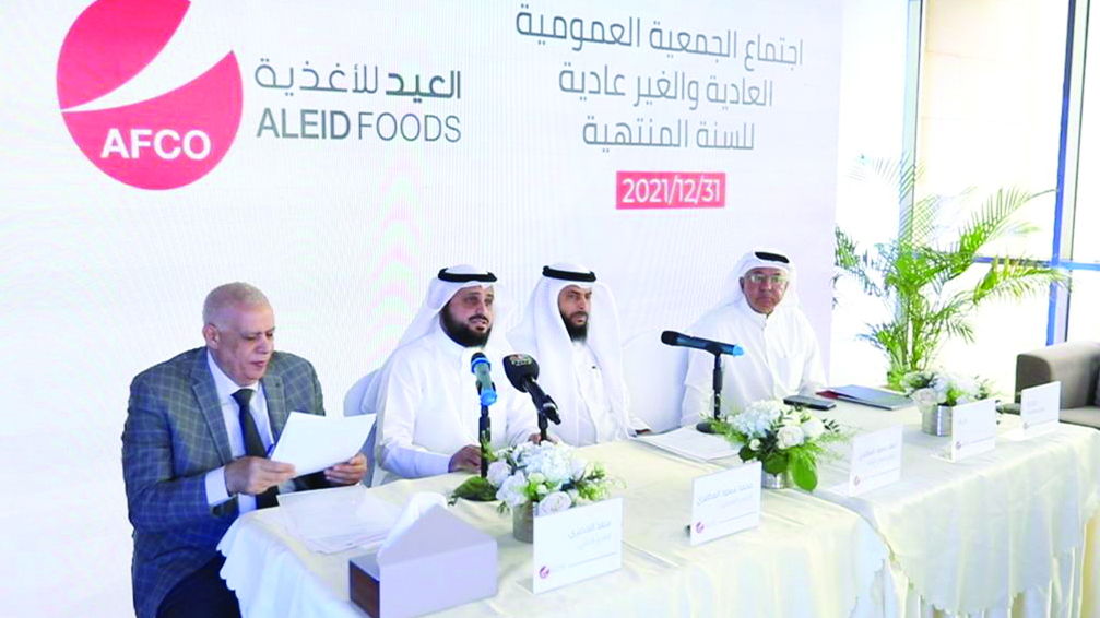 KUWAIT: Aleid Foods Chairman of the Board Fahad Al-Mutairi addresses the General Assembly meeting on Sunday