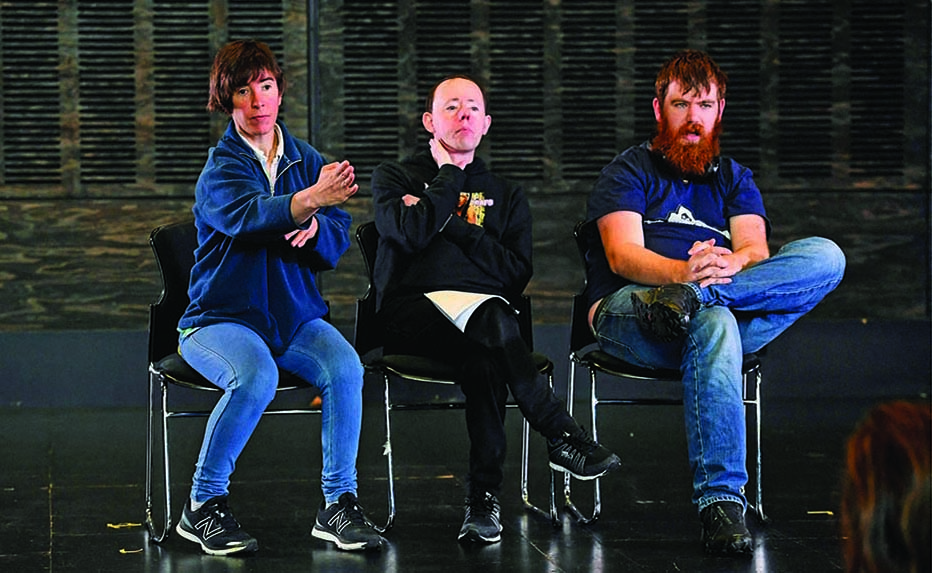 This photo shows actors Sarah Mainwaring (left), Simon Laherty (center) and Scott Price (right) during rehearsals in Geelong where a group of actors with disabilities from Back to Back Theatre have gathered to rehearse for their first shows since winning the International Ibsen Award, often called the Nobel Prize for theatre. – AFP photos