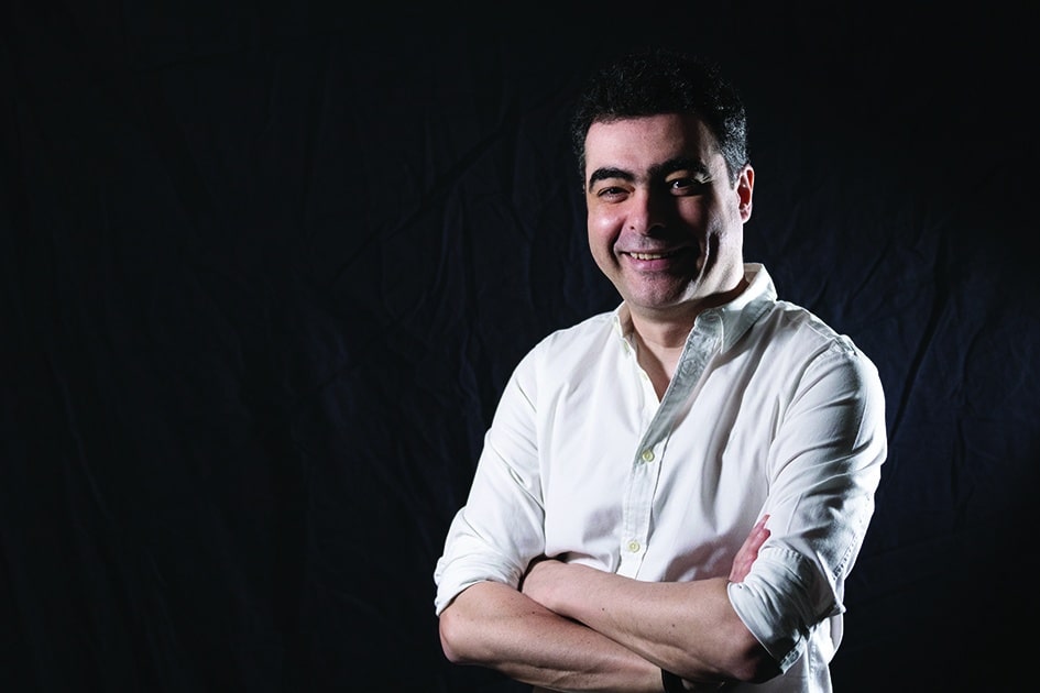 Egyptian composer Hesham Nazih poses during a studio photoshoot session in the capital Cairo.—AFP
