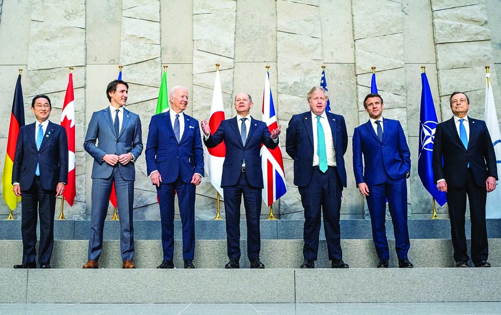 PARIS: G7 leaders pose for a group photo at the Elysee Palace in Paris on May 8, 2022, on the 74th day of the Russian invasion of Ukraine.