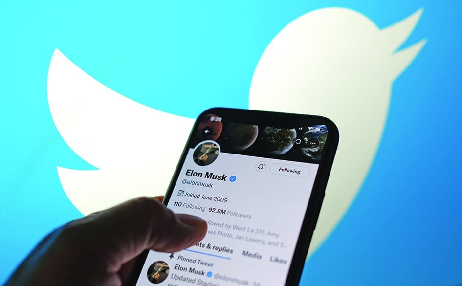 LOS ANGELES: This illustration photo displays Elon Musk’s Twitter account with a Twitter logo in the background in Los Angeles. – AFP
