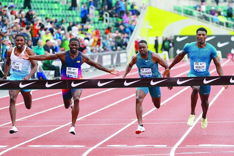 EUGENE: Bromell Trayvon of United States wins the 100m during the Wanda Diamond League Prefontaine Classic at Hayward Field on May 28, 2022 in Eugene, Oregon. - AFP