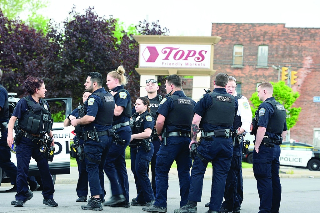 BUFFALO, New York: Buffalo police are at the scene of a mass shooting at a supermarket on May 14, 2022. - AFP