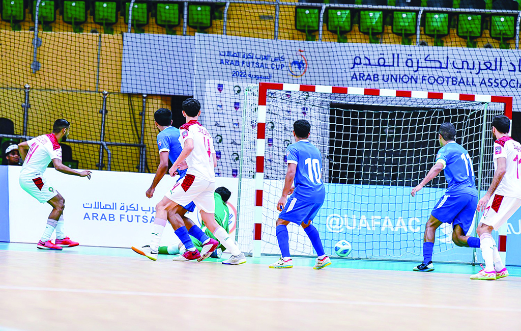 DAMMAM: Moroccan player scores a goal during the 2022 Arab Futsal Cup in Dammam, Saudi Arabia on Monday June 20, 2022. Morocco beat Kuwait 6-4 in the opening match.