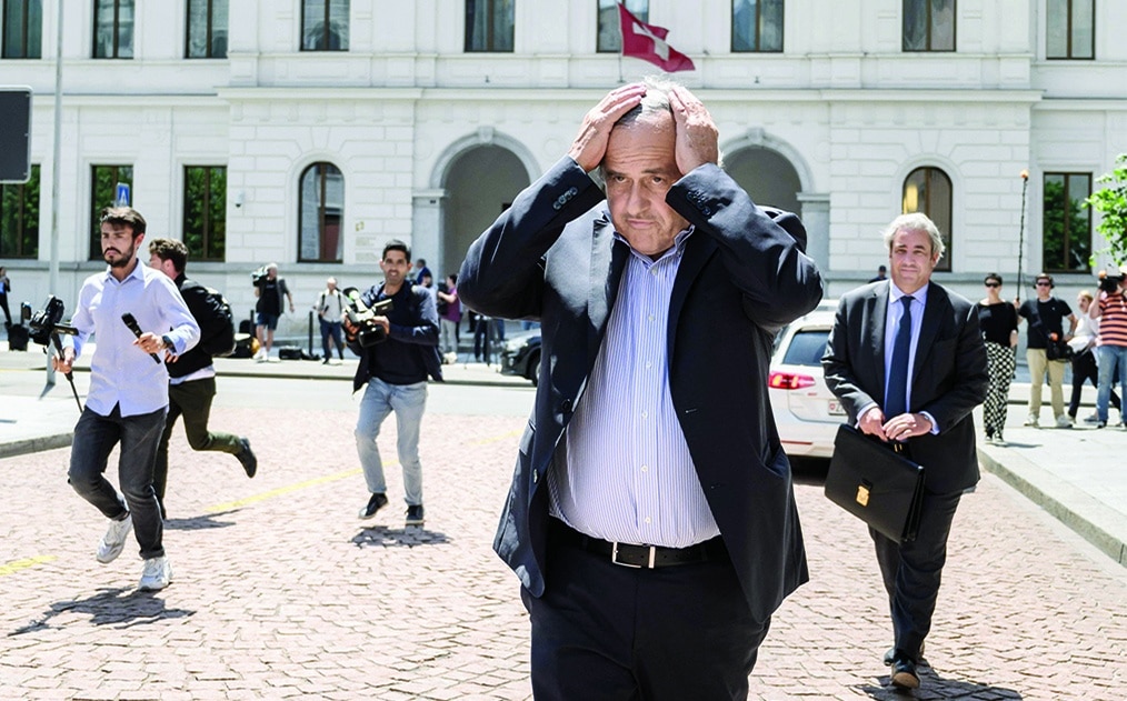 BELLINZONA, Switzerland: Former UEFA president Michel Platini leaves Switzerland's Federal Criminal Court after the first day of his trial on June 8, 2022. - AFP