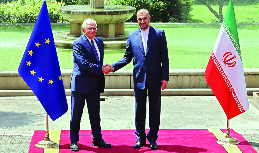 TEHRAN: Iran's Foreign Minister Hossein Amir-Abdollahian meets Joseph Borrell, the High Representative of the European Union for Foreign Affairs and Security Policy, at the foreign ministry on June 25, 2022. -  AFP