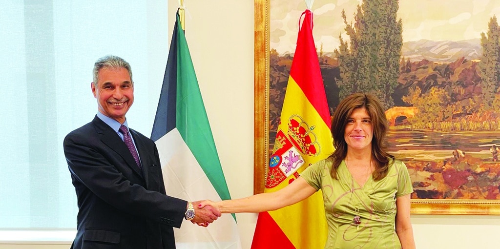 MADRID: Kuwait's Deputy Foreign Minister Majdi Al-Dhefeeri meets with Spain's State Secretary for Foreign and Global Affair Angeles Moreno Bau. - KUNA