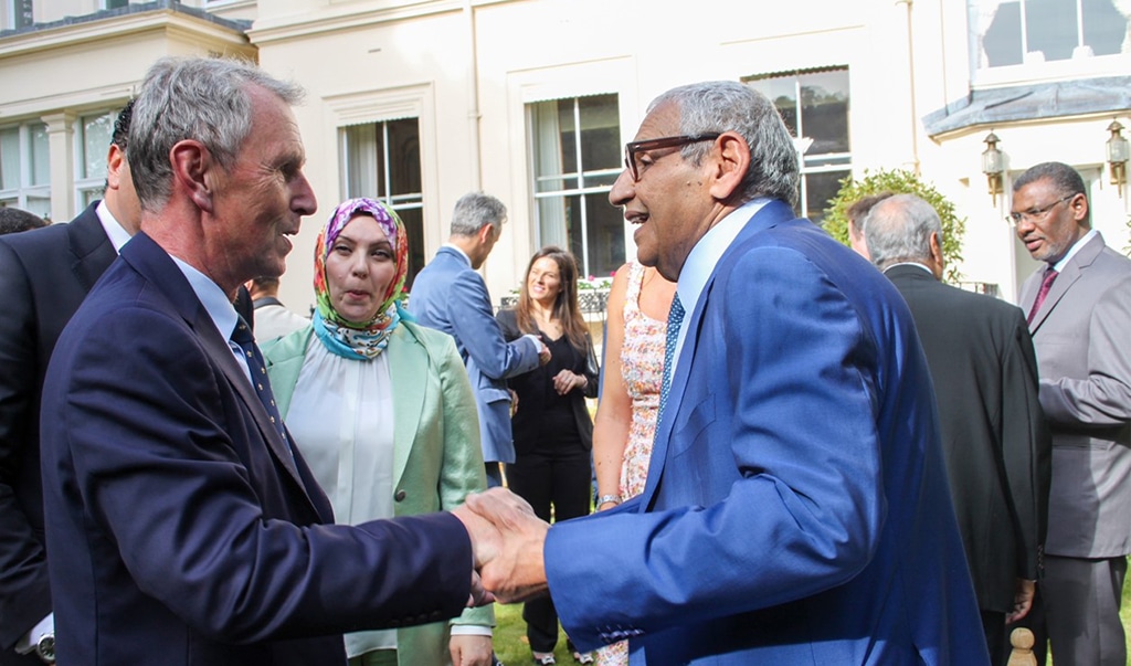 LONDON: UK's Deputy Speaker of the House of Commons Nigel Evans greets Kuwait's Ambassador to the UK Khaled Al-Duwaisan. - KUNA photos