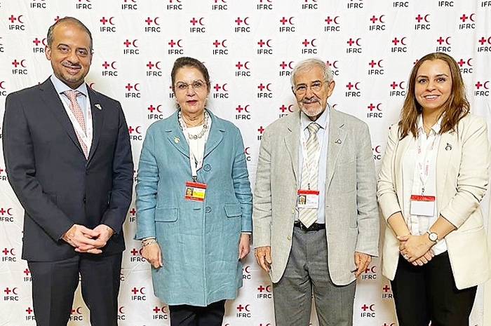 GENEVA: Maha Al-Barjas (second from left) and other members of the KRCS delegation participating at the event. - KUNA