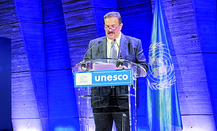 PARIS: Kuwait's education minister Dr Ali Al-Mudhaf speaks during a UNESCO-hosted summit in Paris, France. - KUNA