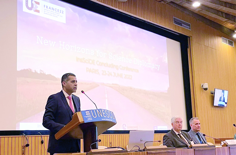 PARIS: Kuwait's Permanent Representative to the UNESCO Adam Al-Mulla speaks during the conference. - KUNA