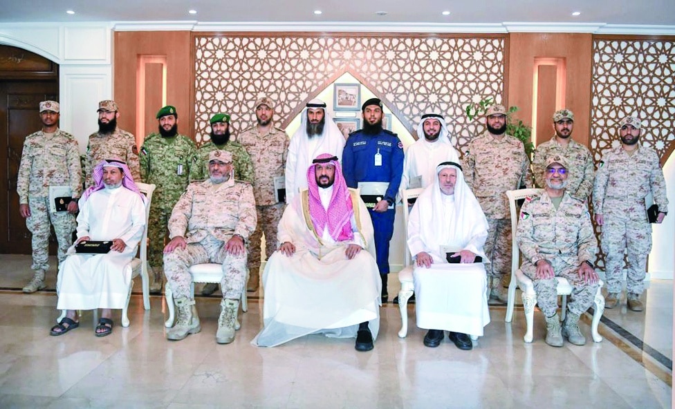 KUWAIT: Deputy prime minister and defense Minister Sheikh Talal Khaled Al-Ahmad Al-Sabah is pictured with other officials during the honoring ceremony.- KUNA
