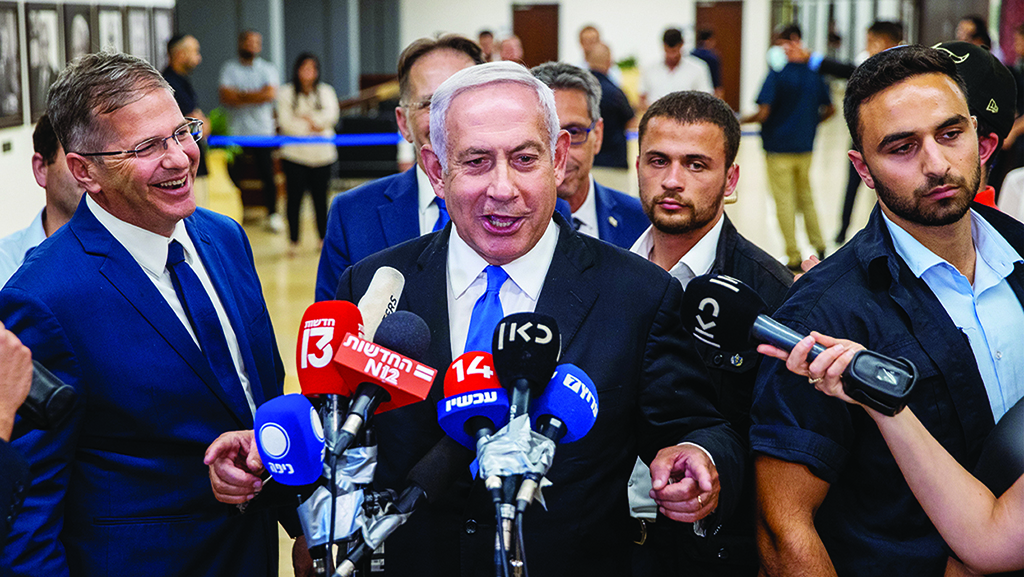JERUSALEM: Israel's former premier Benjamin Netanyahu speaks to the press at the Knesset (parliament) in Jerusalem. - AFP
