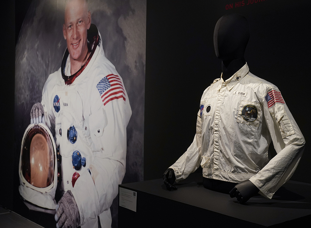 In this file photo Buzz Aldrin's Inflight Coverall Jacket, worn on his Apollo 11 mission to the Moon, is displayed during a media preview at Sotheby's in New York. - AFP