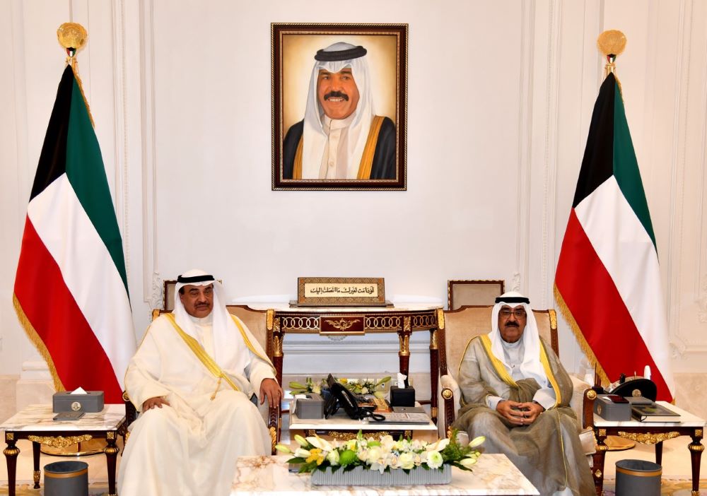 His Highness the Crown Prince Sheikh Mishal Al-Ahmad Al-Jaber Al-Sabah receives His Highness the Prime Minister Sheikh Sabah Al-Khaled Al-Hamad Al-Sabah.