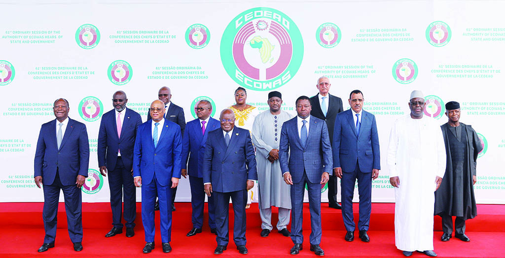 ACCRA, Ghana: Economic Community of West African States (ECOWAS) heads of state and government pose for a group photo at the ECOWAS 61st Ordinary Session in Accra, Ghana, on July 3, 2022. - AFP