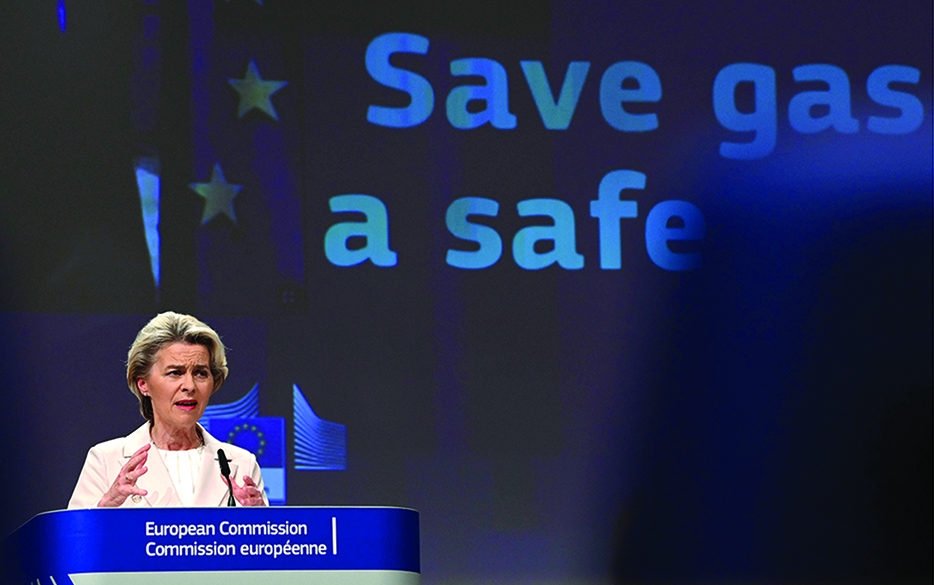 BRUSSELS, Belgium: European Commission President Ursula von der Leyen speaks during a press conference after the College meeting on the 'Save gas for a safe winter' package at the EU headquarters in Brussels on July 20, 2022. - AFP