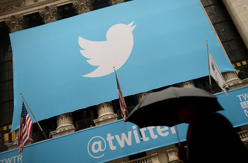NEW YORK: In this file photo taken on November 07, 2013, a banner with the logo of Twitter is set on the front of the New York Stock Exchange in New York. -- AFP