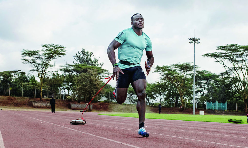 NAIROBI: Kenya's sprinter Ferdinand Omanyala runs during a training session at the Kasarani stadium in Nairobi. In six years of dazzling rise, he has made a place for himself in a country where long-distance runners are kings: Ferdinand Omanyala intends to continue popularizing the sprint in Kenya by shining in the 100m at the 2022 World Athletics Championships which start on July 15, 2022. - AFP