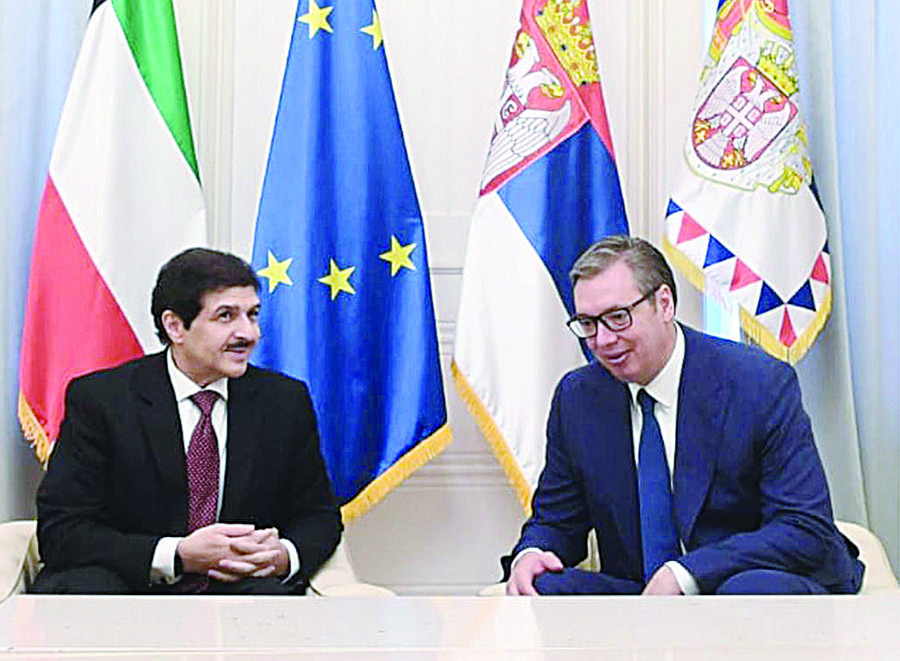 VIENNA: Serbian President Aleksandar Vucic meets Kuwait's outgoing Ambassador to Serbia Youssef Ahmad Abdulsamad. - KUNA