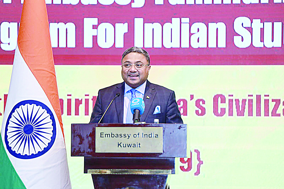 KUWAIT: Ambassador of India to Kuwait Sibi George speaks during the function.