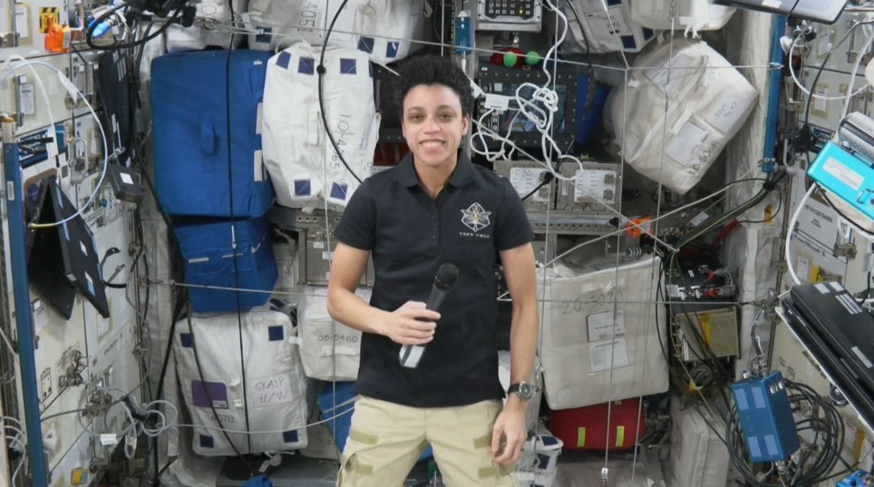 nIn space : In this screengrab provided by AFPTV US astronaut Jessica Watkins speaks during an interview from the Columbus module of the International Space Station.—AFP n
