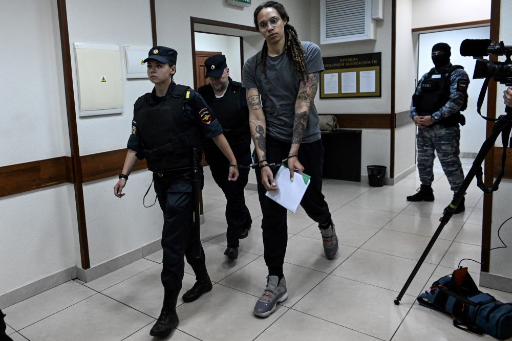 MOSCOW: US Women's National Basketball Association player Brittney Griner leaves the courtroom after the court's verdict in Khimki outside Moscow, on August 4, 2022. -- AFP