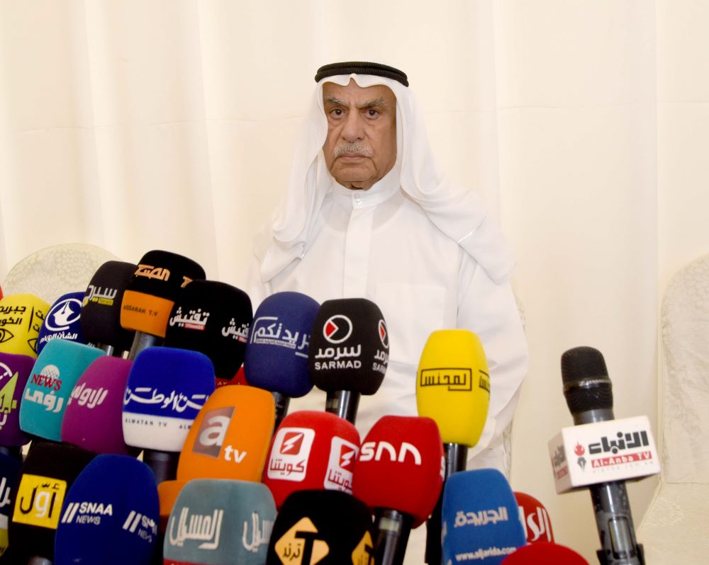 KUWAIT: Ahmad Al-Saadoun speaks to reporters after filing to run for parliament on August 29, 2022. - Photo by Fouad Al-Shaikh