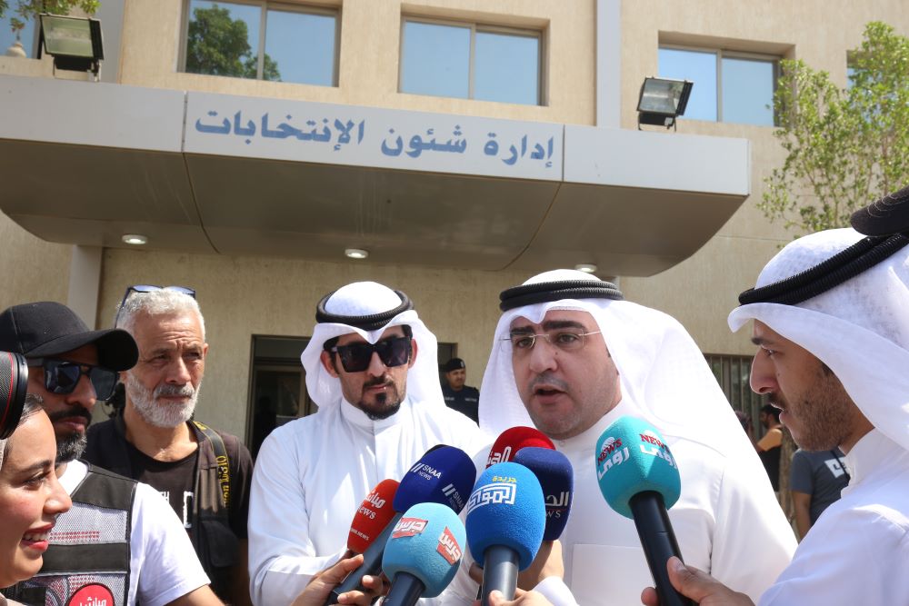 KUWAIT: Former MP Abdulkarim Al-Kandari speaks to reporters after registering to run for parliament on August 31, 2022. -- Photo by Yasser Al-Zayyat
