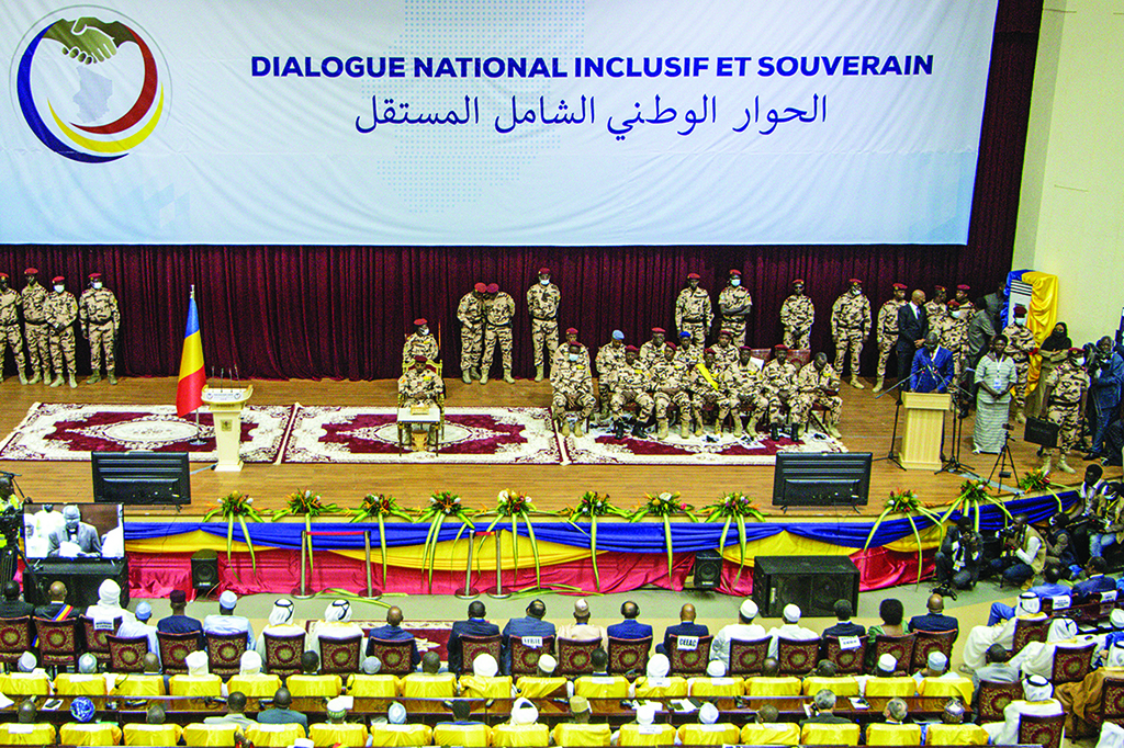 N'DJAMENA, Chad: Chad’s transitional President Mahamat Idriss Deby (C) inaugurates the statue of peace, forgiveness and reconciliation at the January 15 Palace on the occasion of the opening ceremony of the dialogue, in N'Djamena, Chad, on August 20, 2022.— AFP