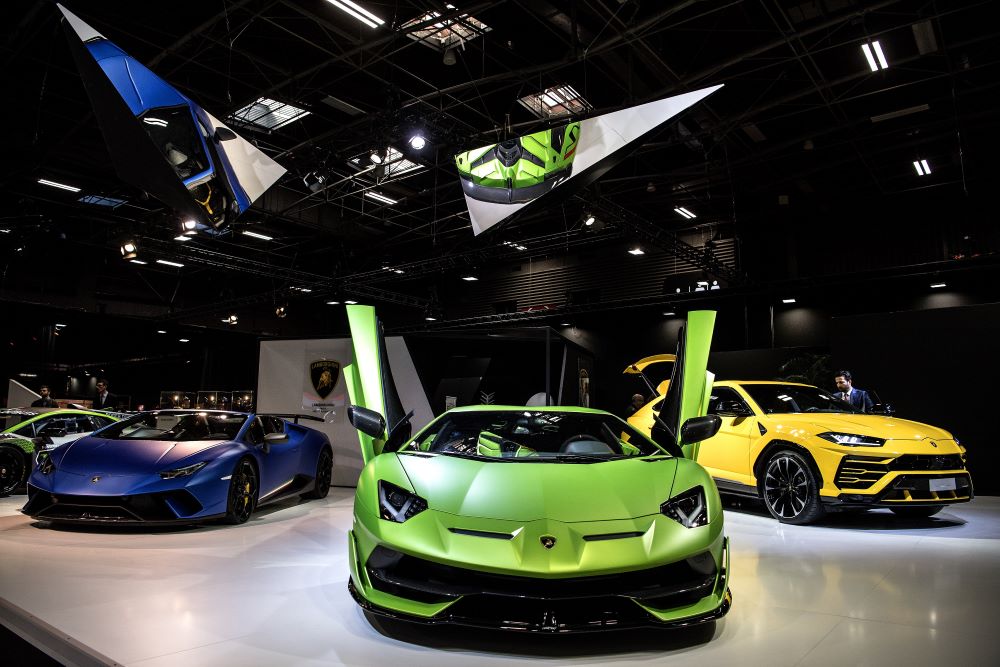 PARIS: A Lamborghini Aventador SVJ car is presented at the Paris Motor Show on October 4, 2018 in Paris. — AFP n