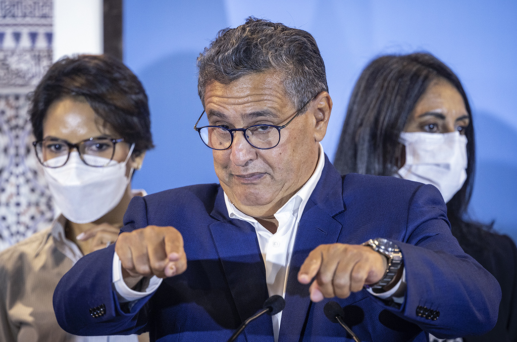 RABAT, Morocco: Morocco's Prime Minister Aziz Akhannouch seen during a press conference in the capital Rabat. Akhannouch, a billionaire petrol baron, is facing a campaign demanding he step down as fuel prices and energy firms' profits surge. – AFP