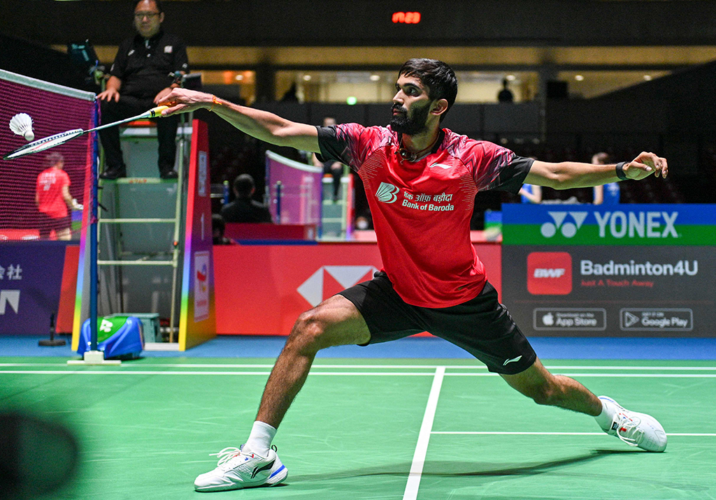 TOKYO: India’s Kidambi Srikanth returns a shot against China’s Zhao Junpeng during their men’s singles match on day three of the Badminton World Championships in Tokyo on August 24, 2022. – AFP