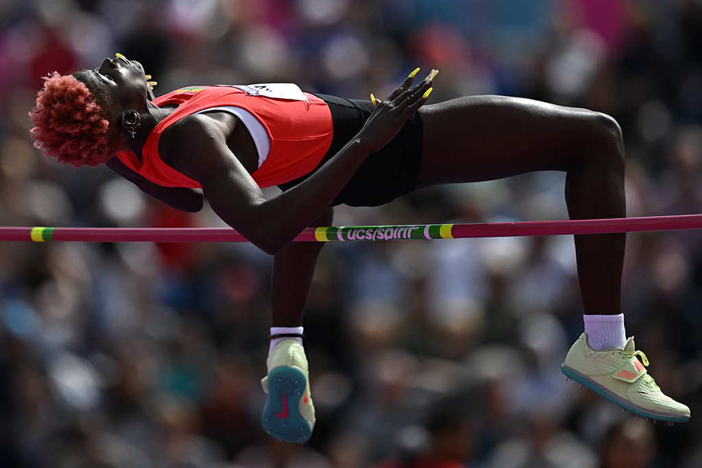 BIRMINGHAM: Ghana’s Abigail Kwarteng competes in the women’s high jump qualifying rounds athletics event at the Alexander Stadium, in Birmingham on day seven of the Commonwealth Games in Birmingham, central England, on August 4, 2022. - AFP