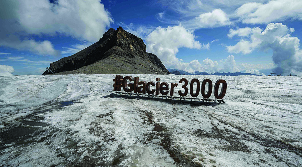 LES DIABLERETS, Switzerland : A sign of the Glacier 3000 is seen on the Tsanfleuron Glacier above Les Diablerets, Switzerland. Following several heatwaves blamed by scientists on climate change, Switzerland is seeing its alpine glaciers melting at an increasingly rapid rate. - AFP