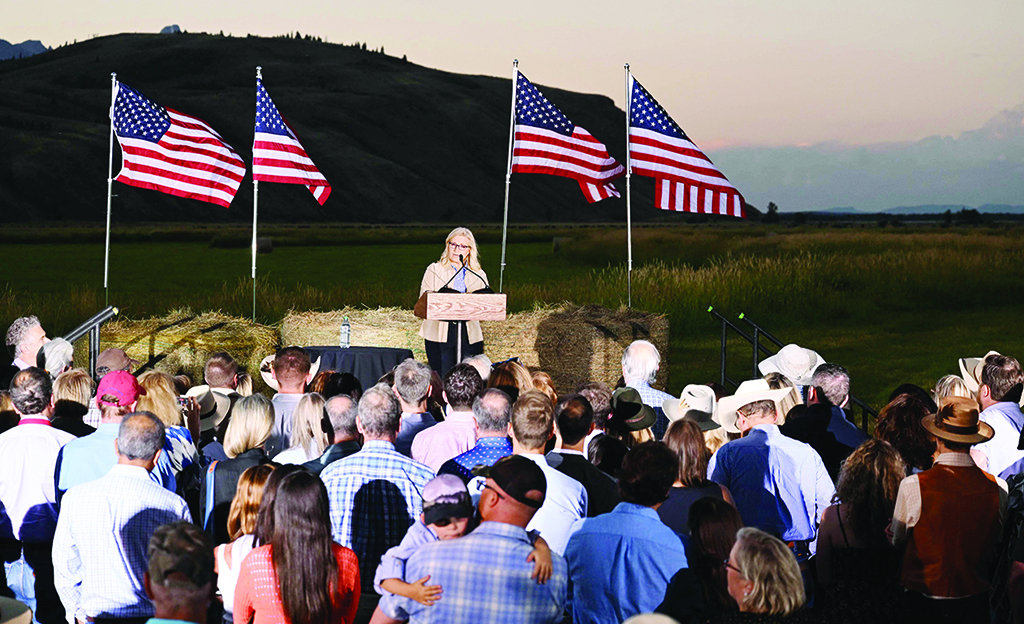 JACKSON, Wyoming: US Representative Liz Cheney speaks to supporters at an election night event during the Wyoming primary election at Mead Ranch on Aug 16, 2022. - AFP