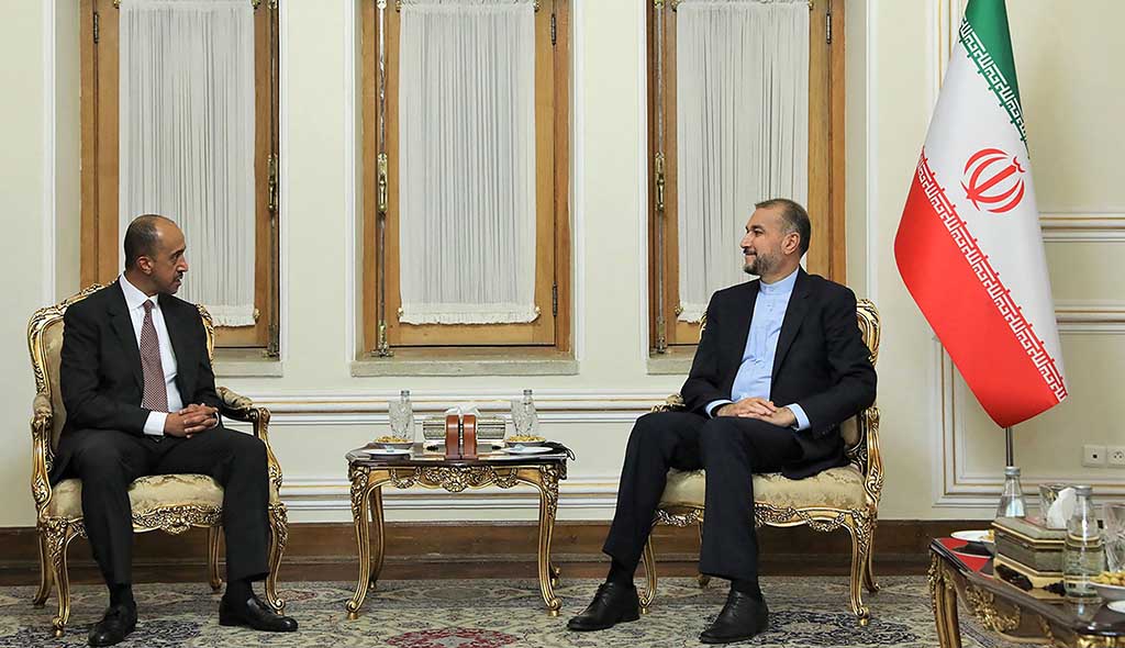 TEHRAN: A handout picture shows Iranian Foreign Minister Hossein Amir-Abdollahian meeting Kuwait's newly-appointed ambassador to Iran Bader Abdullah Al-Munaikh on August 13, 2022. - AFP