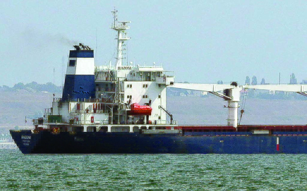 ODESSA: Bulk carrier M/V Razoni, carrying a cargo of 26,000 tons of corn, leaves Ukraine's port of Odessa, en route to Tripoli in Lebanon, on August 1, 2022.- AFP