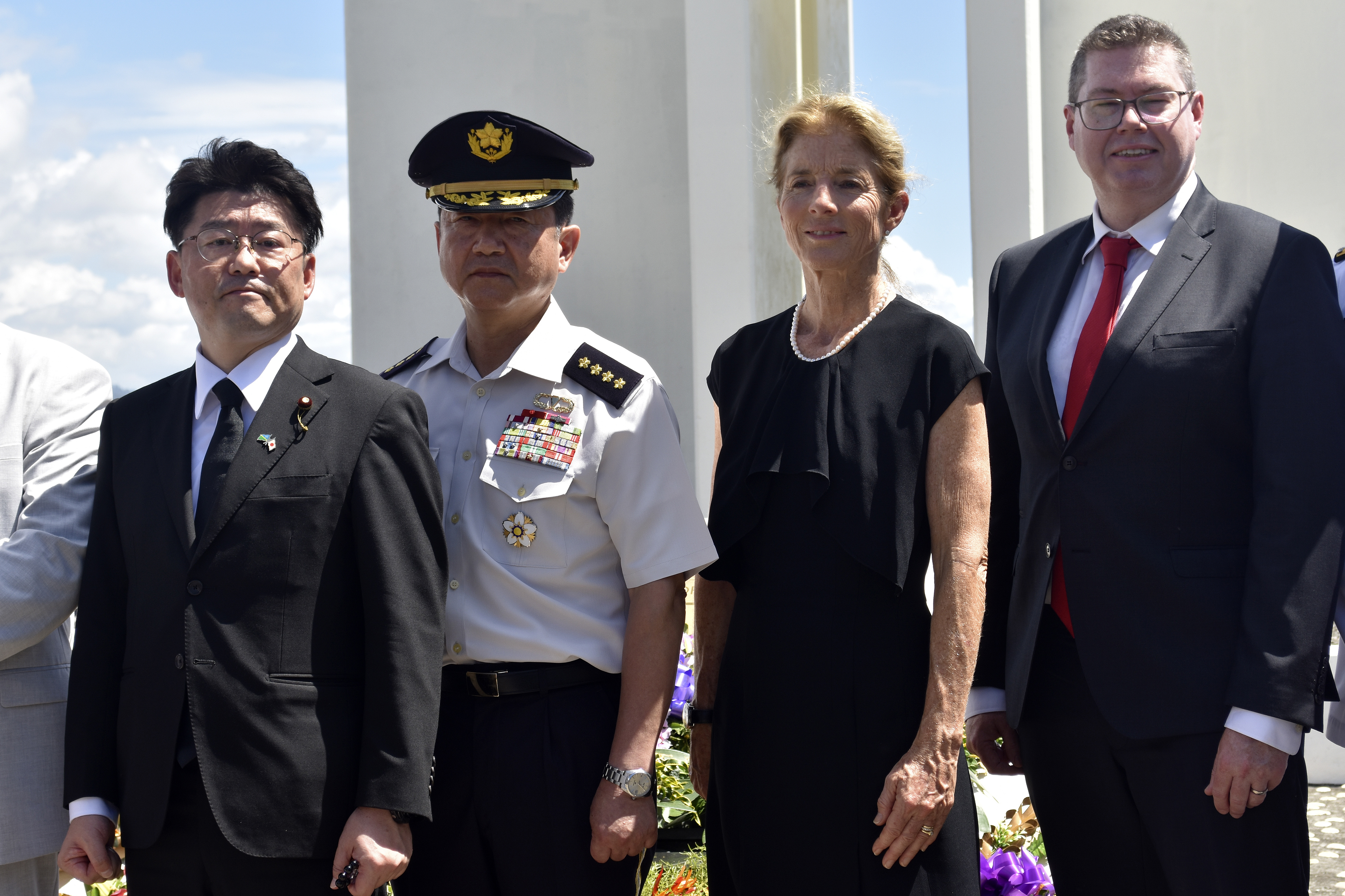 HONIARA, Solomon Islands: (L-R) Japan's State Minister of Defence Makoto Oniki, Japan's Chief of Staff, Joint Staff General Koji Yamazaki, US Ambassador to Australia Caroline Kennedy and Australian Minister for International Development and the Pacific, and the Minister for Defence Industry, Pat Conroy pose for pictures during a ceremony marking the 80th anniversary of the Battle of Guadalcanal at Skyline Ridge in Honiara on the Solomon Islands on August 7, 2022. — AFP